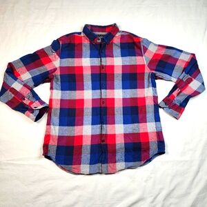Banana Republic Luxe Flannel, Camden Fit, Large, Cotton, Plaid, Red Blue White